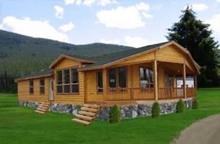 Log cabin style manufactured home with staircases in Texas